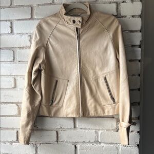 Perry Ellis Cream Leather Moto Jacket